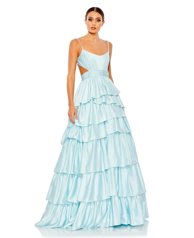 Mac Duggal Women's Ruffle Tiered Cut Out Sleeveless Ballgown