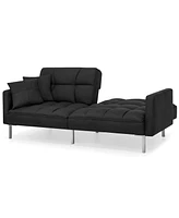 Slickblue Split-Back Convertible Futon Sofa - Linen Tufted Design for Small Spaces