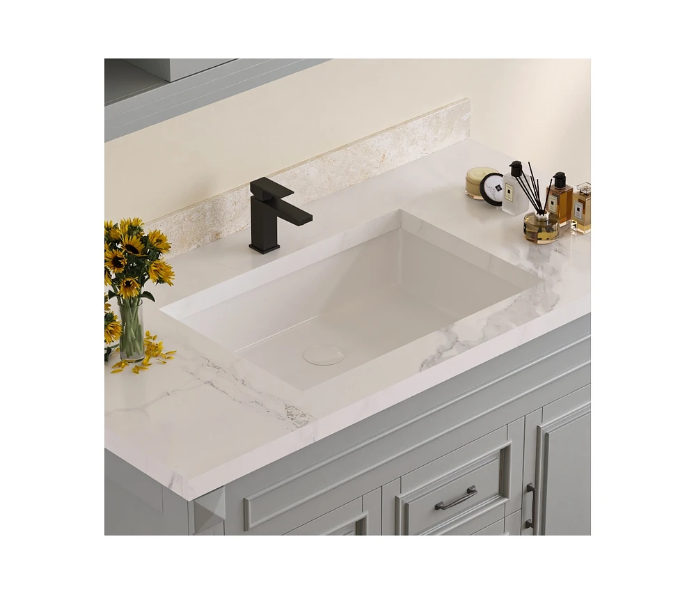 DeerValley Ursa 21" X 15" White Rectangular Vitreous China Undermount Bathroom Sink with Overflow