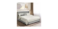 Slickblue Linen Upholstered Platform Bed with Headboard and 4 Storage Drawers