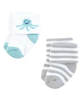 Hudson Baby Boys Cotton Rich Newborn and Terry Socks, Sea Characters, 0-6 Months