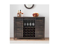 gaomon Wine Bar Cabinet,47" Farmhouse Coffee Bar Cabinet with Sliding Barn Door, Buffet Sideboard Cabinet with 16 Bottle Wine Rack for Dining