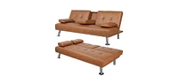 Slickblue Modern Faux Leather Sofa with Cup Holders - Convertible Couch for Living Room