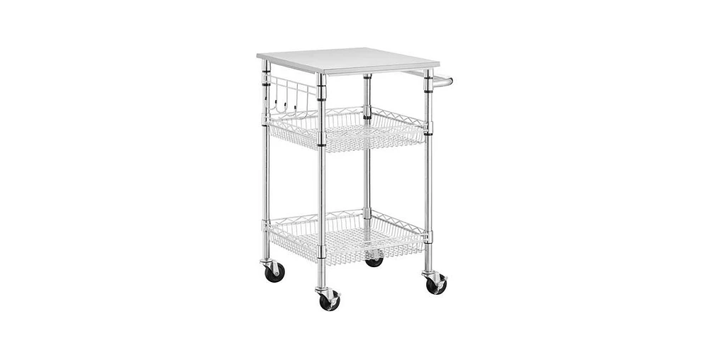 Slickblue Compact Kitchen Cart with Stainless Steel Top and 2 Bottom Storage Shelves