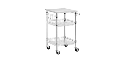 Slickblue Compact Kitchen Cart with Stainless Steel Top and 2 Bottom Storage Shelves