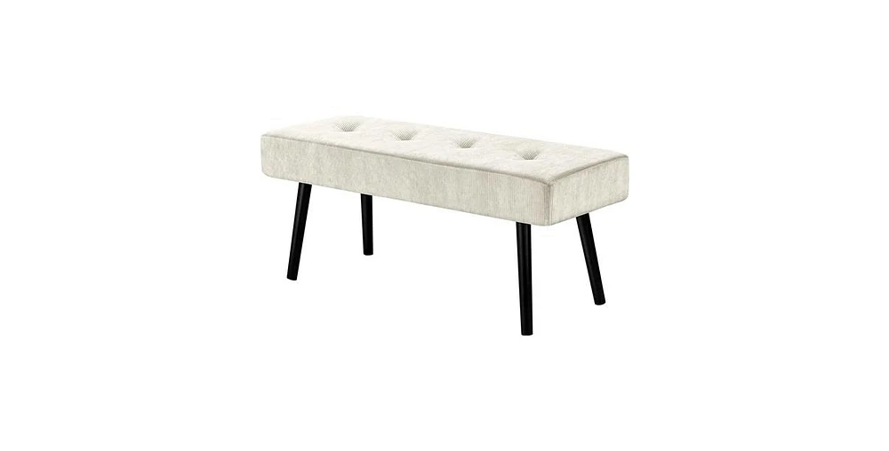 Slickblue Mid-Century Corduroy Upholstered End of Bed Bench with Wooden Legs for Stylish Bedroom Seating