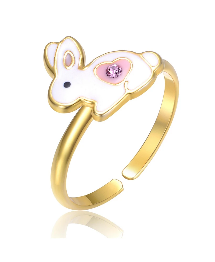 GiGiGirl 14k Gold Plated with pink & white Bunny Rabbit Adjustable Ring