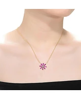 GiGiGirl Sterling Silver 14K Gold Plated Flower Necklace with Red Cubic Zirconia Petals