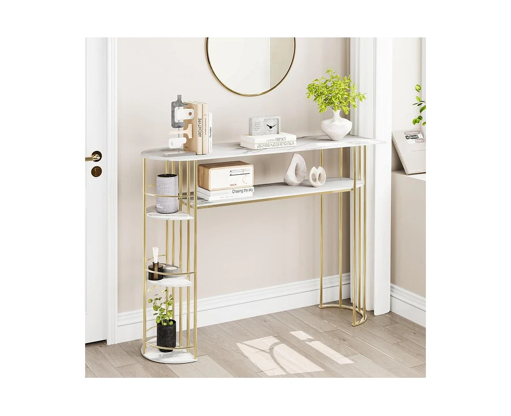 gaomon Console Table Gold Sofa Tables Narrow Entryway Table with Storage and Shelves