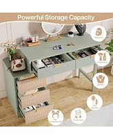 Tribesigns Makeup Vanity Desk with 5 Drawers, Modern Vanity Desk with Storage, Small Wood Dressing Table for Bedroom, Narrow Space (Without Mirror)