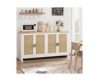 gaomon Buffet Cabinet,Rattan Accent Storage Cabinet with 4 Doors and Shelf, Sideboard Buffet Cabinet with Storage
