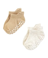 Touched by Nature Baby Boys Unisex Organic Cotton Socks with Non-Skid Gripper for Fall Resistance, Beige Neutral