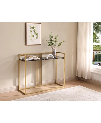 Kings Brand Furniture Modern Sofa Console Table with Faux Marble Storage Shelf & Gold Metal Frame for Hallway, Bedroom, Living Room, Foyer