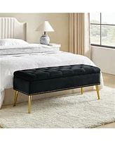 Slickblue Mid-Century Modern End of Bed Storage Bench with Upholstered Seat and Wooden Legs