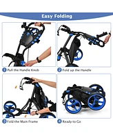 Gymax 4 Wheels Foldable Golf Push Pull Cart Trolley w/ Brake Waterproof Bag