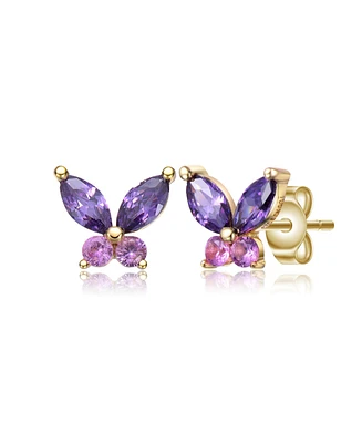 GiGiGirl 14K Gold Plated with Purple & Pink Cubic Zirconia Butterfly Earrings