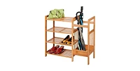 Slickblue 2-Shelf Entryway Shoe Rack Bench - Storage Bench with Seating for Hallway