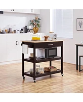 Slickblue Kitchen Island Cart with Wood Top 2-Shelves Drawer and Locking Wheels