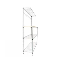 Slickblue Carbon Steel Kitchen Bakers Rack with Mdf Wood Shelf and Hanging Bar with Hooks