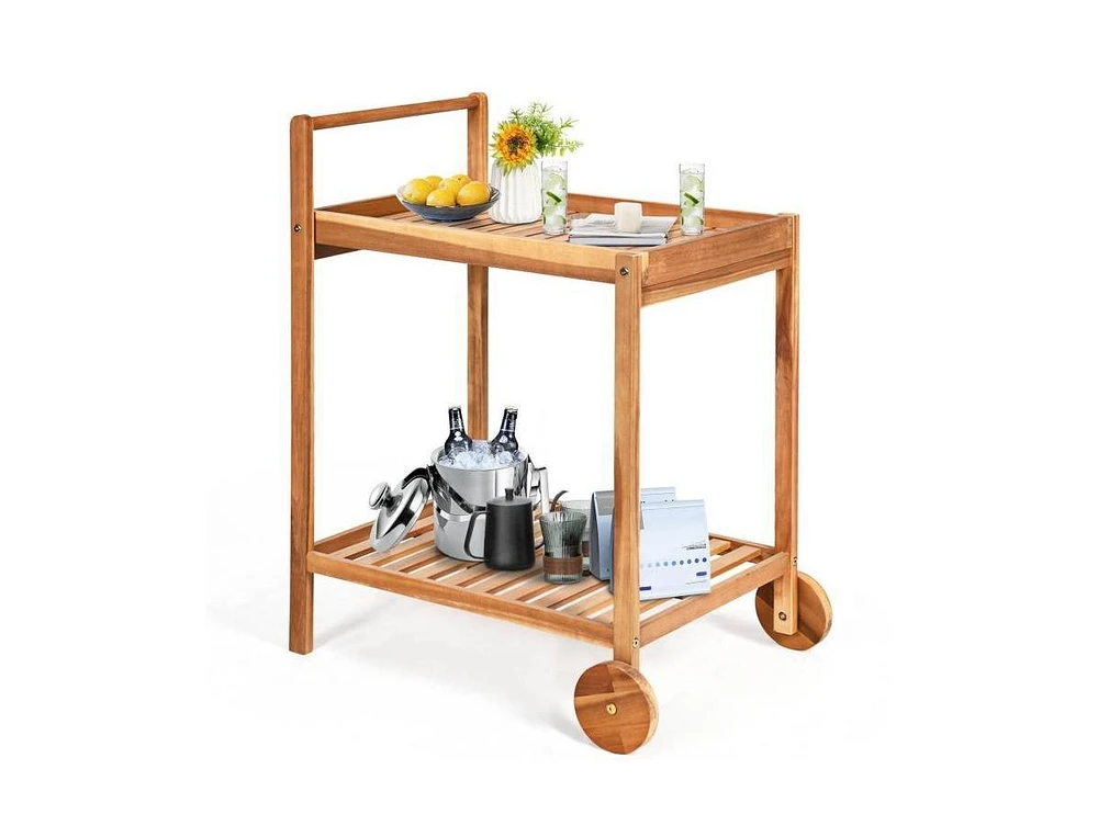 Slickblue Solid Wood Rolling Serving Cart Kitchen Island with Bottom Shelf