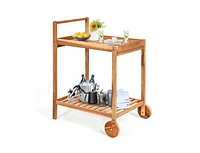 Slickblue Solid Wood Rolling Serving Cart Kitchen Island with Bottom Shelf