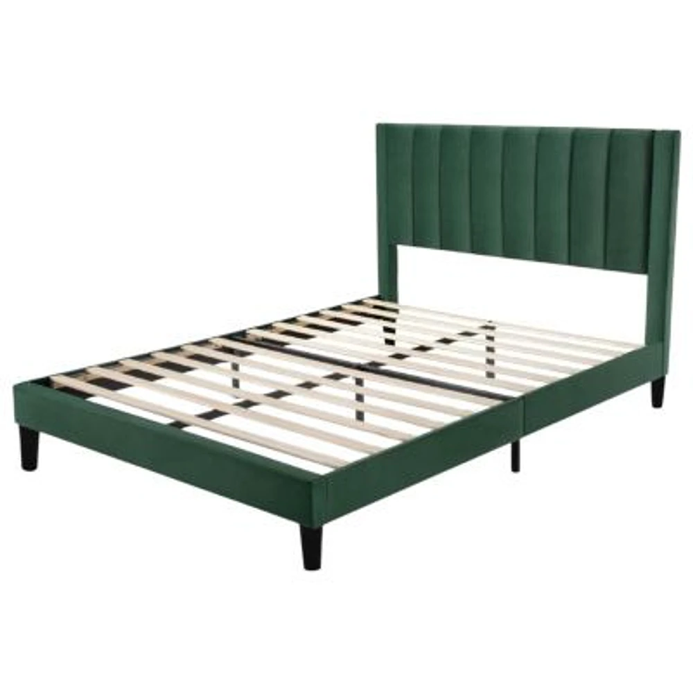 Velvet Platform Bed Frame With Headboard X2013 Soft Upholstery Wood Slats Durable Structure For Home Bedroom