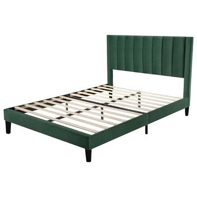 Velvet Platform Bed Frame With Headboard X2013 Soft Upholstery Wood Slats Durable Structure For Home Bedroom