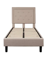 Slickblue Fabric Upholstered Platform Bed with Button Tufted Headboard