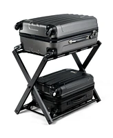 Gouun Foldable Metal Luggage Rack with Dual Storage Shelves and 130 lbs Capacity