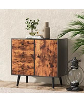 Gouun Mid-Century Wood Storage Cabinet with Door and 3 Drawers