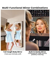 Gouun Mirrored Jewelry Armoire with Full Length Mirror and 2 Internal Led Lights