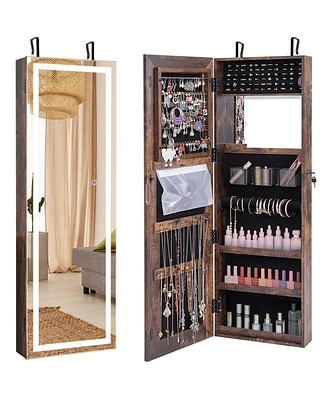 Gouun Mirrored Jewelry Armoire with Full Length Mirror and 2 Internal Led Lights