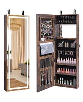 Gouun Mirrored Jewelry Armoire with Full Length Mirror and 2 Internal Led Lights