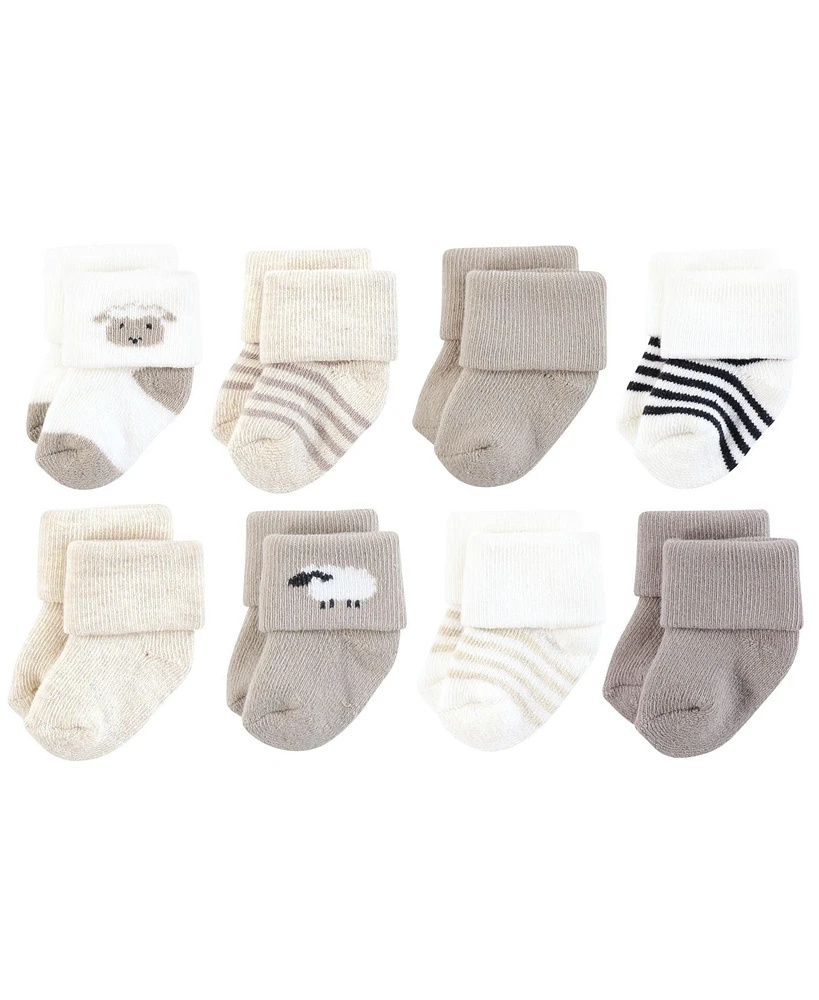 Hudson Baby Boys Unisex Cotton Rich Newborn and Terry Socks, Taupe Sheep, 0-6 Months