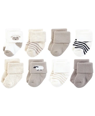 Hudson Baby Boys Unisex Cotton Rich Newborn and Terry Socks, Taupe Sheep, 0-6 Months