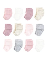 Hudson Baby Boys Unisex Cotton Rich Newborn and Terry Socks, Mauve Neutral, 0-6 Months