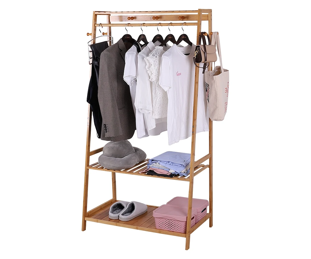 Unho Bamboo Clothes Rail Stand: Garments Storage Rack Shoes Shelf for Bedroom Living Room