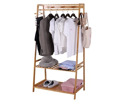 Unho Bamboo Clothes Rail Stand: Garments Storage Rack Shoes Shelf for Bedroom Living Room