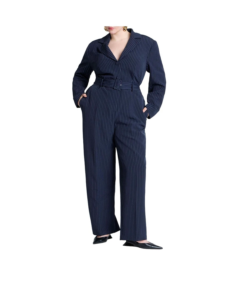 Eloquii Plus Pinstripe Jumpsuit With Belt