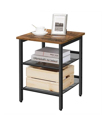 Slickblue Modern Industrial End Table Nightstand with Metal Frame and Wood Top for Stylish Storage