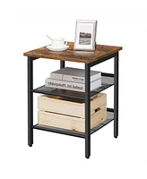 Slickblue Modern Industrial End Table Nightstand with Metal Frame and Wood Top for Stylish Storage