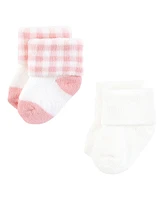 Hudson Baby Girls Cotton Rich Newborn and Terry Socks, Pink Sage Rose, 0-6 Months