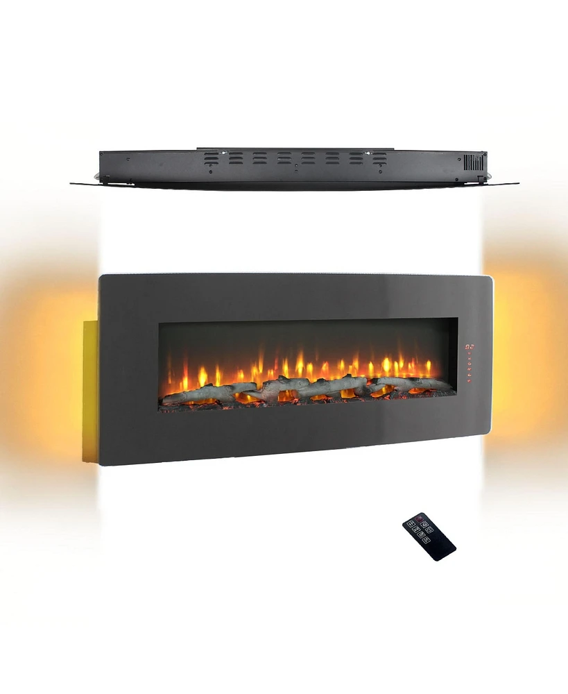 Mondawe 48 Inch Curved Front Wall Mounted Electric Fireplace With Remote Multi Color Flame&Emberbed