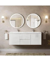 Lovmor 60 in. Floating White Bath Vanity with Double Sink Combo Set