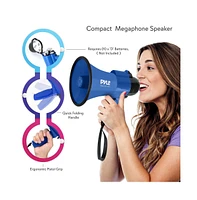 Pyle 30-Watt Portable Megaphone with Siren, Adjustable Volume, Lightweight, Battery Operated, Blue Bullhorn