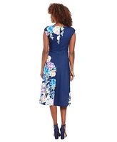 London Times Women's Floral Extended-Shoulder Midi Dress