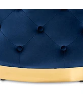 Baxton Studio Sasha Glam and Luxe Royal Blue Velvet Fabric Upholstered Gold Finished Round Cocktail Ottoman