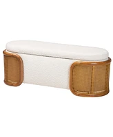 Baxton Studio Basira Japandi Cream Boucle Fabric Storage Bench with Woven Rattan