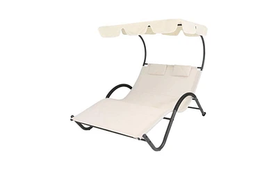 Slickblue 2 Person Outdoor Patio Chaise Lounger Chair Canopy Bed with Pillows