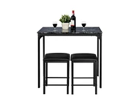 Slickblue Modern 3-Piece Dining Set with Faux Marble Tabletop and 2 Chairs/Stools